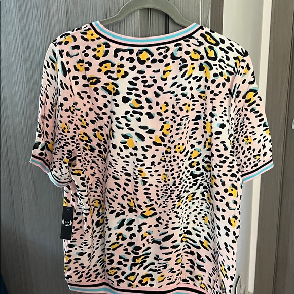 NWT $118 ANTHROPOLOGIE A.Z.I. pink leopard elevated t-shirt top M - Picture 9 of 11